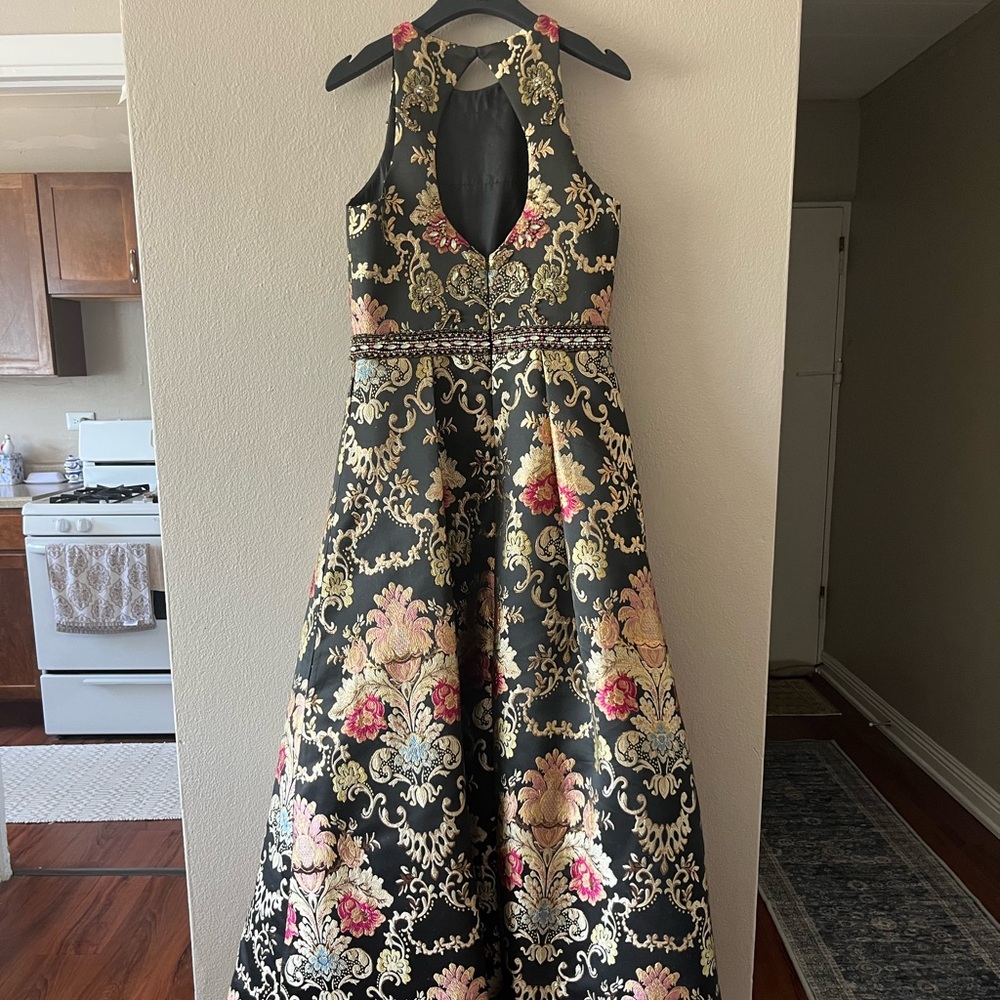 Jovani Ornate Beaded Black and Gold Halter Prom Dress - Picture 6 of 16